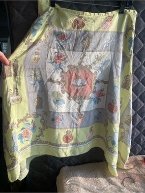 Vtg Peter Nygard 100% Silk Scarf Print Midi Skirt Pastel Perfume Bottle 16